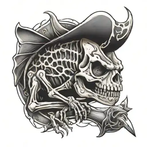 skeletal chameleon with axe tattoo design idea