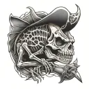 skeletal chameleon with axe tattoo design idea