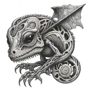 skeletal chameleon with axe tattoo design idea