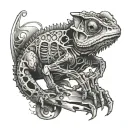 skeletal chameleon with axe tattoo design idea
