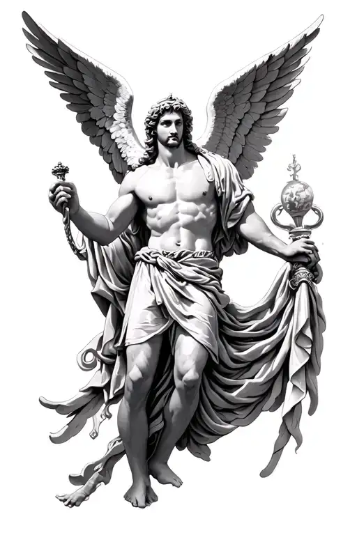 Heaven earth angels thigh sleeve greek god atlas holding tattoo design idea