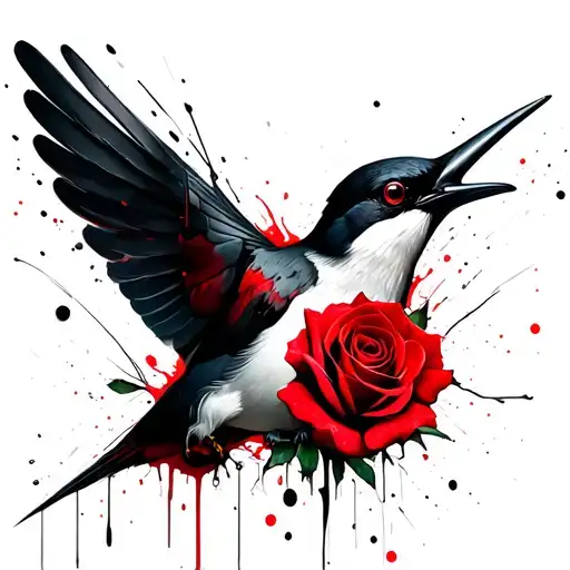 swallow with rose tattoo design idea