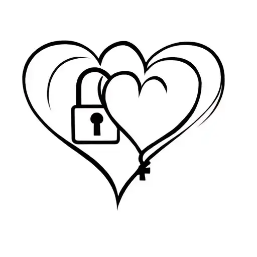 A design of two intertwined hearts with a lock and key motif, representing the trust and commitment that have allowed your love to withstand the test of time tattoo design idea