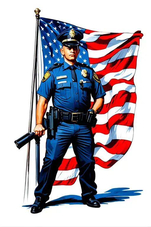 police officer, flag waving tattoo design idea