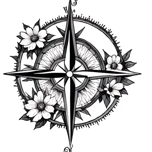 compass flower family tree tattoo design idea