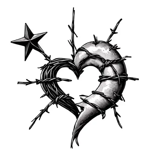 Matching barbed wire wrapped around a heart, star, or crescent moon. tattoo design idea