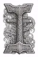 thor's hammer ingraved with Runes tattoo design idea