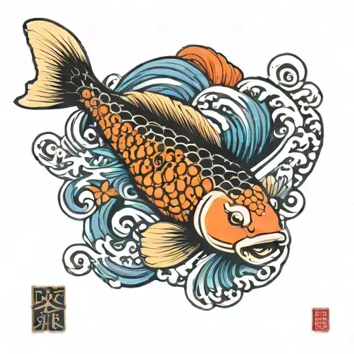 carpe koi fish with waves tattoo design idea