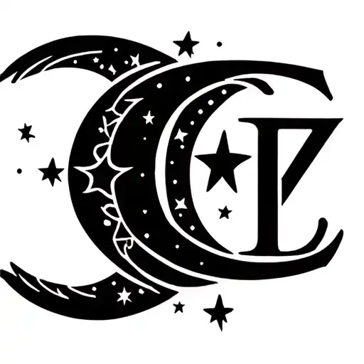 initials CZ where the C is a moon and there are stars for the Taurus constellation tattoo design idea