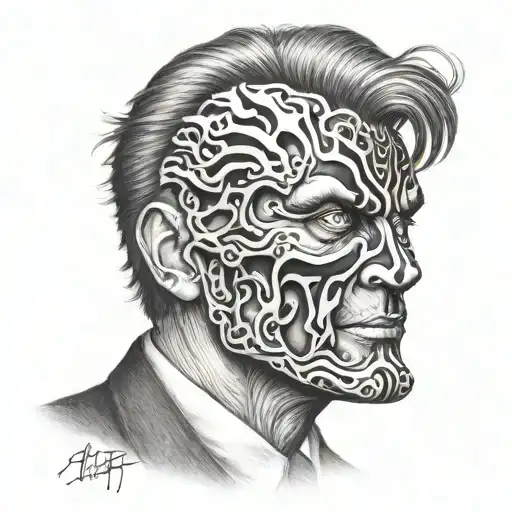 two face morphing mask tattoo design idea