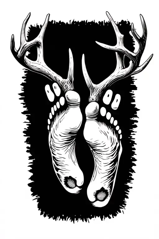 deer antlers and baby foot print inside tattoo design idea