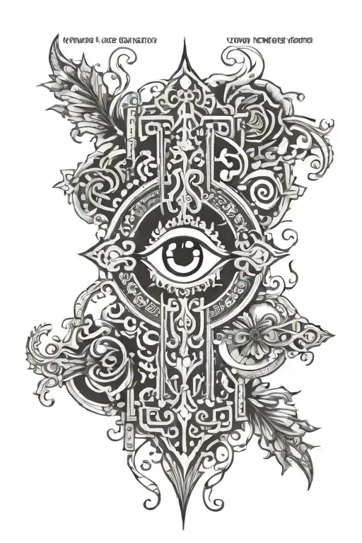 QR code+song template+ultra realistic tired eyes+fancy Christian cross tattoo design idea