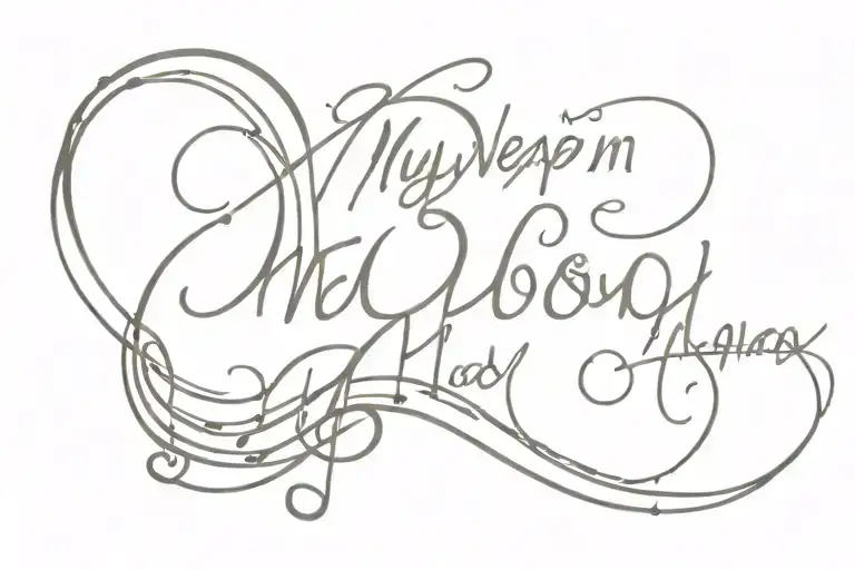 "my weapon is a melody" text flowing from a music tattoo design idea