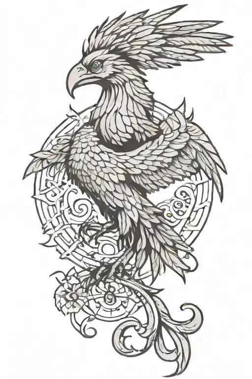 liver bird rising tattoo design idea