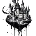 damaged floating castle  tattoo design idea