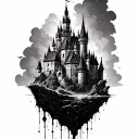damaged floating castle  tattoo design idea