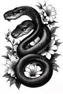 snake tattoo with a snake around, and flowers around, that is for men, for a tattoo in the leg tattoo design idea