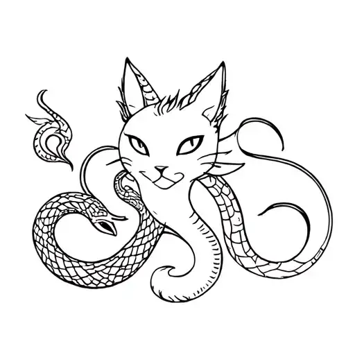cat dragon and snake should consist of abstract lines tattoo design idea