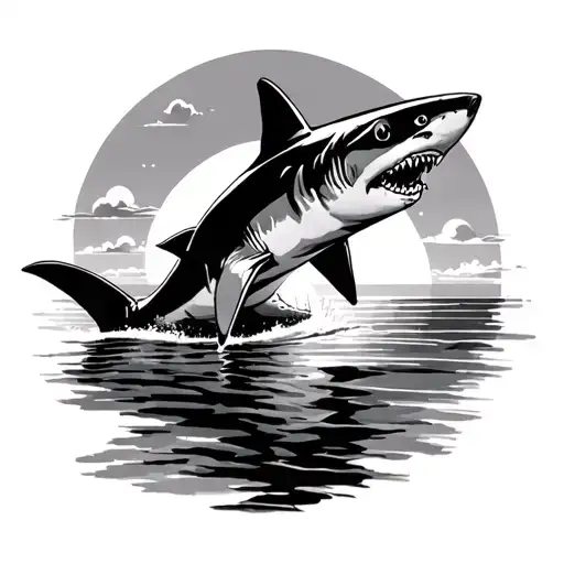 Bull Shark and sun setting tattoo design idea