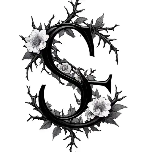 S, C, and E integrated with vines thorns and flowers.  the letters should barely be seen.  tattoo design idea