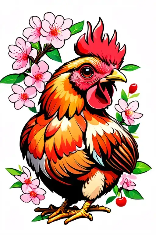 Cherry blossom with a chicken tattoo design idea