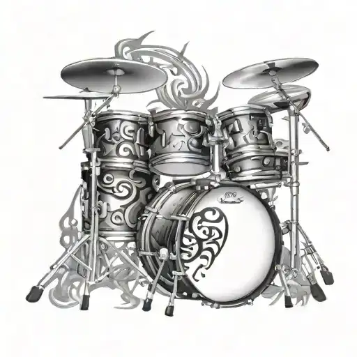 5 piece 3d drum kit surrounded by symbols tattoo design idea