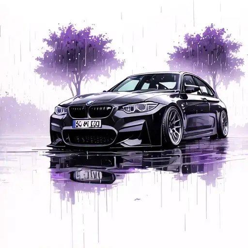car, bmw, rain, dark and purple vibe tattoo design idea