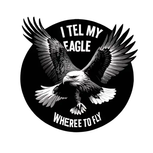 eagle soaring with text "I tell my eagle where to fly" tattoo design idea