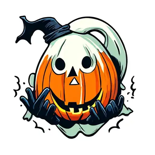 cute cartoon ghost holding a jackolantern tattoo design idea