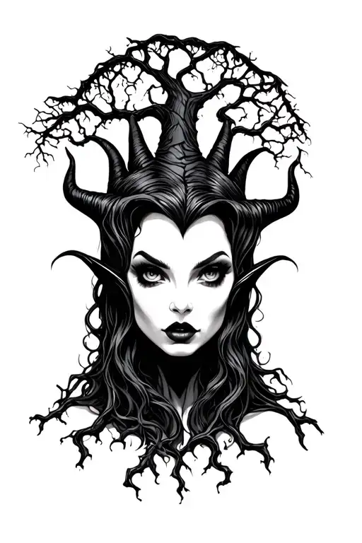 maleficent hiding behind poison tree tattoo design idea