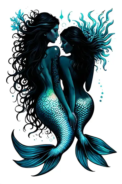 pisces mermaids forming tattoo design idea