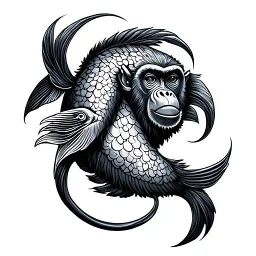 zodiac Pisces and Monkey tattoo design idea