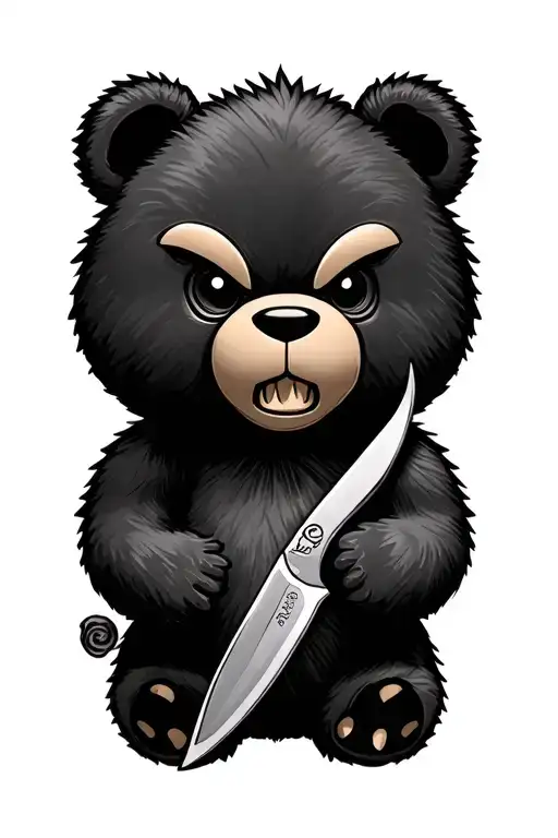 sketch of menacing teddy bear and straight razor tattoo design idea