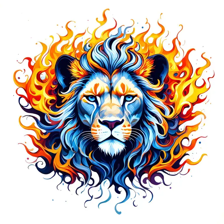 Leo zodiac sign engulfed in flames engulfing tattoo design idea