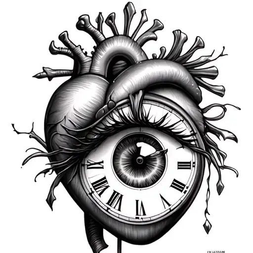 hypoplastic left heart syndrome heart, eye, clock, redeeemed in memory of Raelyn Elaine 12/15/16-01/15/17 tattoo design idea