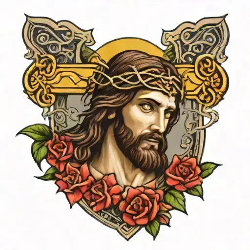 Jesus Christ with the cross of Jesus Christ tattoo design idea