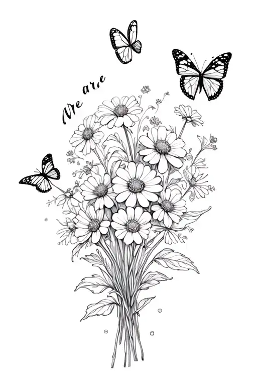 wallflower bouquet with butterflies and we are infinite typewriter font  tattoo design idea