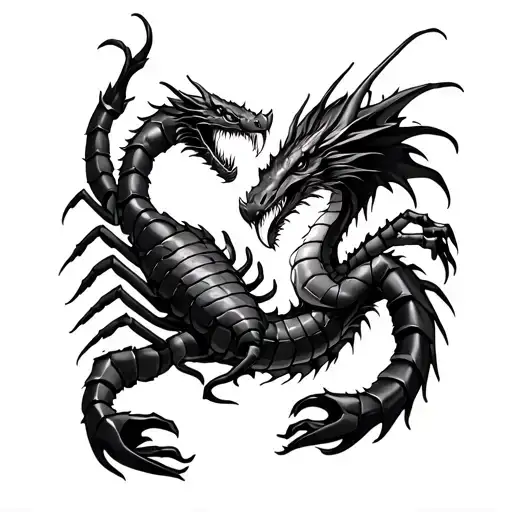 scorpion and dragon fighting each other tattoo design idea