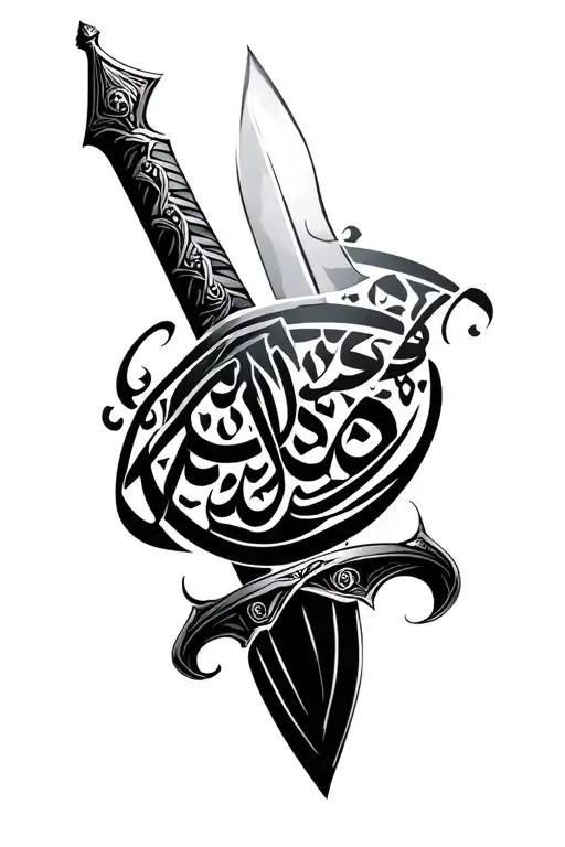 Persian sword - Arabic calligraphy style tattoo design idea