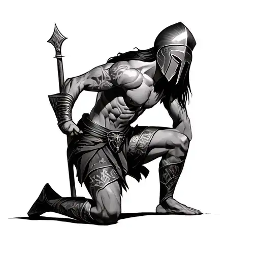 spartan warrior kneeling tattoo design idea