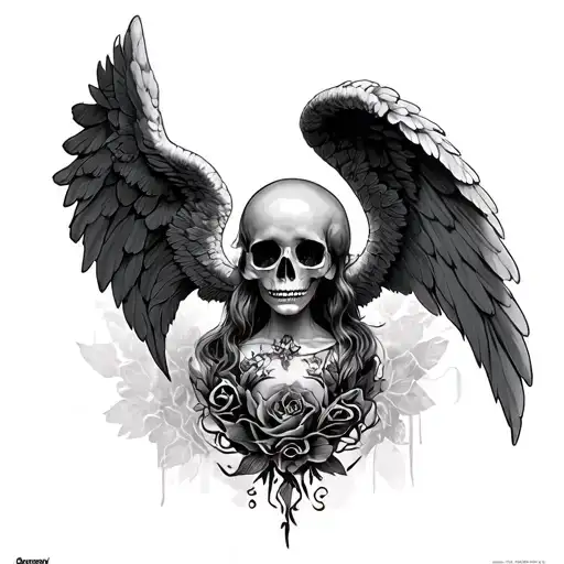 "Amor Fati Memento Mori" Angel tattoo design idea