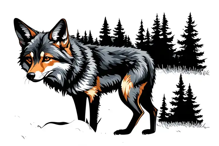 coyote sillouette of forest filled tattoo design idea