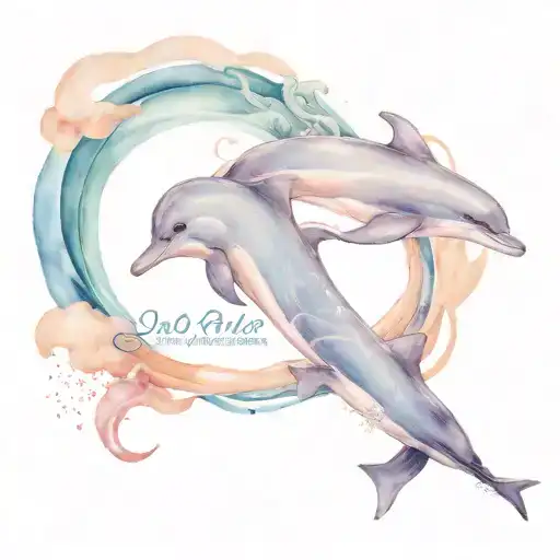 dolphin in waves crashing in the background with names Scott, Cooper and Brock  tattoo design idea