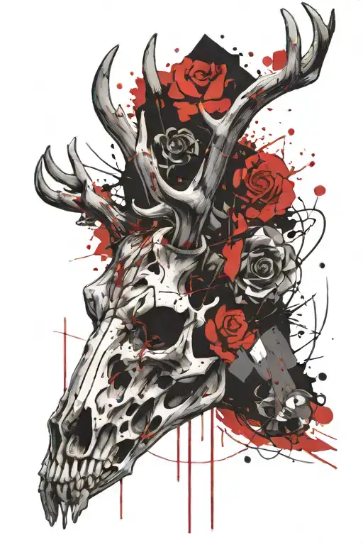 Dark deer skull face tattoo design idea