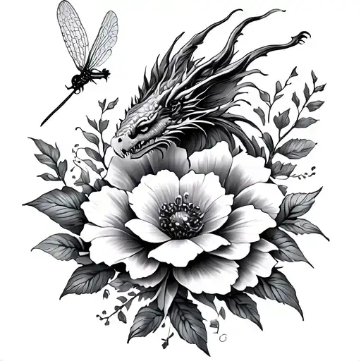 full spine tattoo with birth flowers and a Dragon fly at the top  tattoo design idea