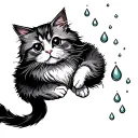 persian cat playing with droplets tattoo design idea