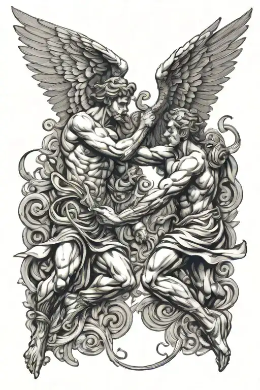 angels fighting demons tattoo design idea