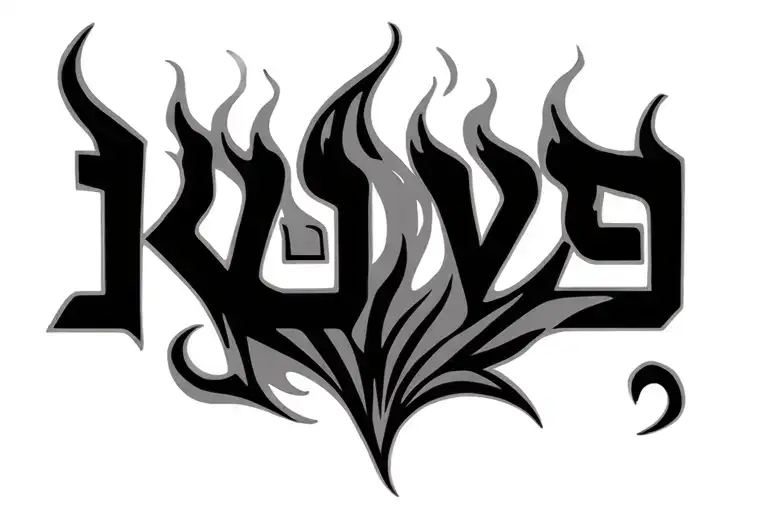 "כָּבוֹד" Spiritual tattoo design featuring the Hebrew word “כָּבוֹד” (Kavod) in the center, with a minimalist, stylized flame ben tattoo design idea
