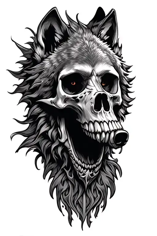 skull wearing wolf head tattoo design idea