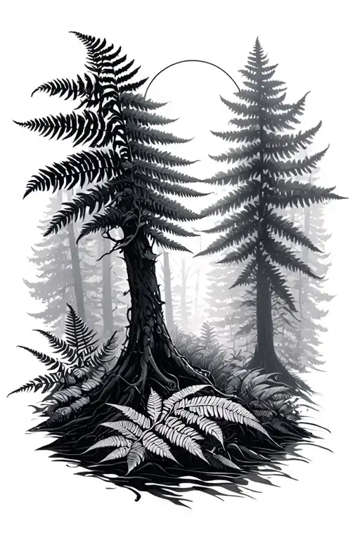 forest and ferns. Sunny day tattoo design idea